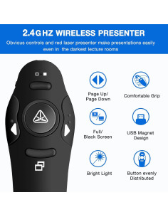 Controlador de Presentación Inalámbrico Quro RLP303 Rojo 2