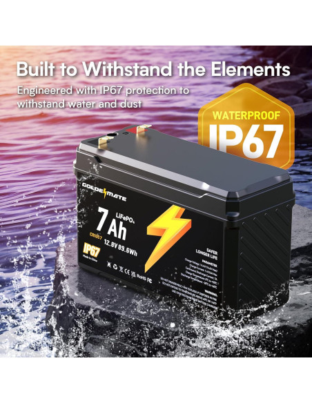 Batería de Litio LiFePO4 GOLDENMATE 12V 7Ah IP67 5000+ Ciclos