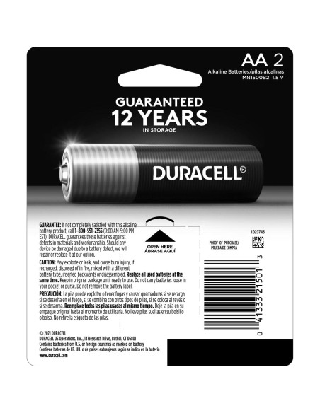 Baterías Duracell Coppertop AA Power Boost, paquete de 2