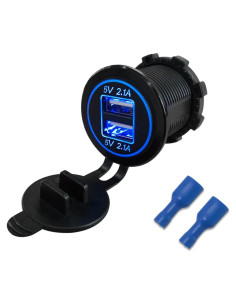 Cargador USB Doble Dickno 2.1A Impermeable 12V/24V Azul