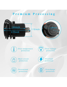 Cargador USB Doble Dickno 2.1A Impermeable 12V/24V Azul 2