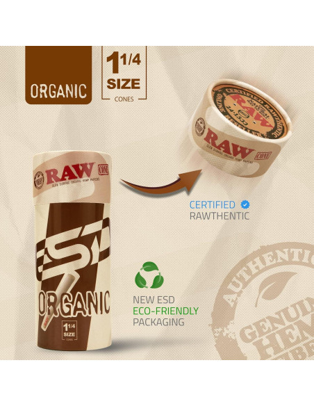 Conos RAW Orgánicos 1-1/4 | Paquete de 50 | Papel Pre Enrollado