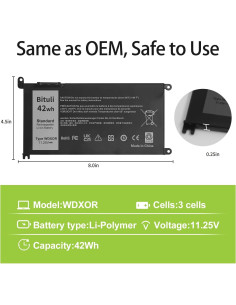 Batería de Reemplazo WDX0R para Dell Inspiron 13/15/17 42Wh 2