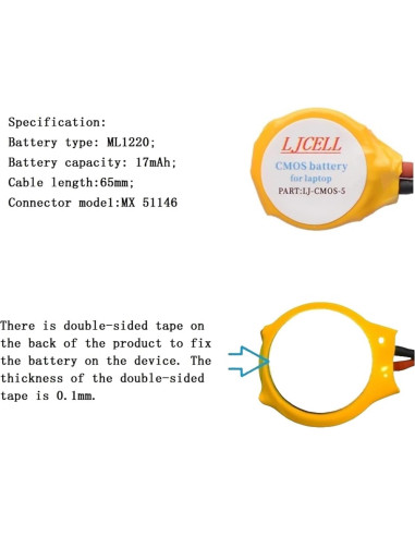 Batería CMOS LJCELL ML1220 para DELL XPS 13 15 - 2 Pack