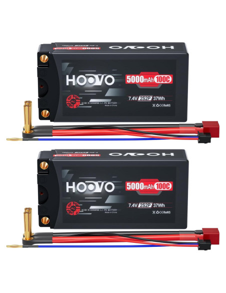 Batería Lipo Shorty HOOVO 2S 7.4V 5000mAh 100C con Conector T