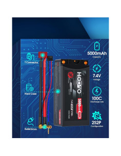 Batería Lipo Shorty HOOVO 2S 7.4V 5000mAh 100C con Conector T 2