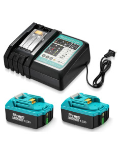 2 Baterías 18V 5.5Ah y Cargador Rápido UTRBATT para Makita