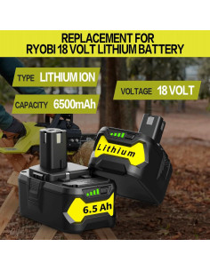 2 Baterías de Litio 18V 6500mAh y Cargador P117 Ryobi 2