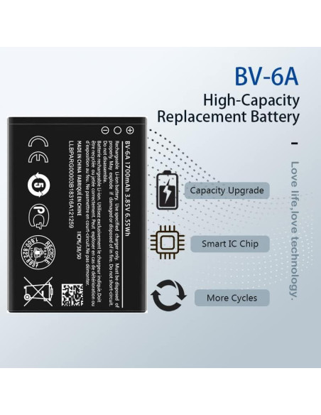 Batería BV-6A Reemplazo para Nokia 8110 4G 1700mAh