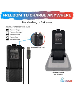 Paquete de 2 Baterías Baofeng UV-5R 3800mAh con Cables USB 2