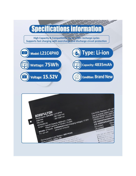 Batería de Reemplazo L21C4PH0 75Wh para Lenovo Yoga 9