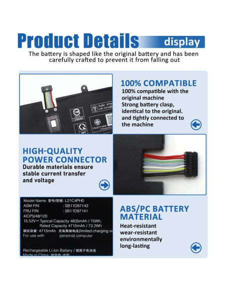 Batería de Reemplazo L21C4PH0 75Wh para Lenovo Yoga 9