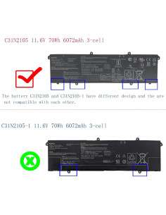 Batería Reemplazo C31N2105 70Wh 6072mAh para ASUS Vivobook 2