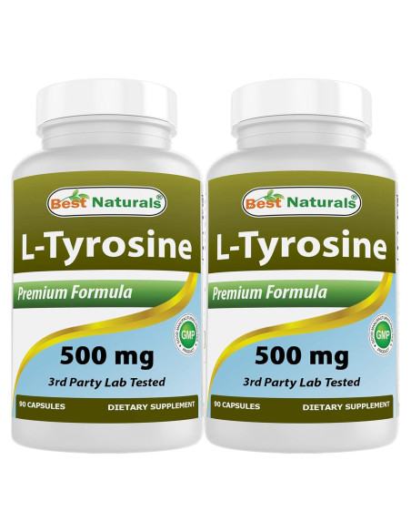 L-Tirosina 500 mg Mejores Naturales 90 Cápsulas x2