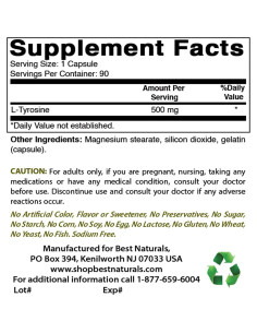 L-Tirosina 500 mg Mejores Naturales 90 Cápsulas x2 2
