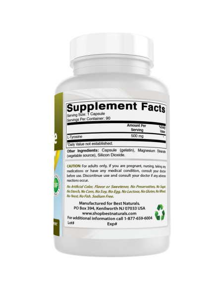 L-Tirosina 500 mg Mejores Naturales 90 Cápsulas x2