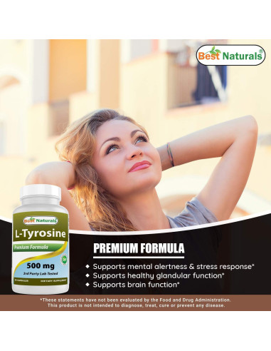 L-Tirosina 500 mg Mejores Naturales 90 Cápsulas x2