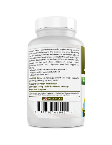 L-Tirosina 500 mg Mejores Naturales 90 Cápsulas x2