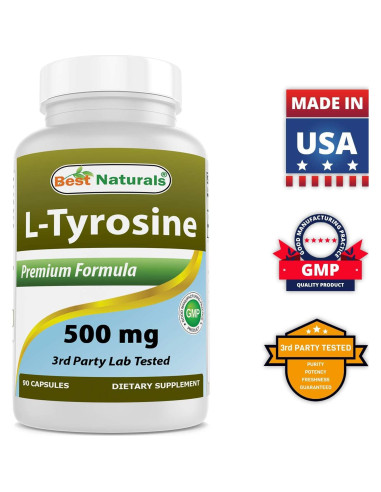 L-Tirosina 500 mg Mejores Naturales 90 Cápsulas x2