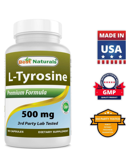 L-Tirosina 500 mg Mejores Naturales 90 Cápsulas x2