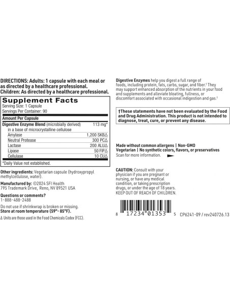 Enzimas Digestivas SFI Health - 90 Cápsulas Vegetarianas