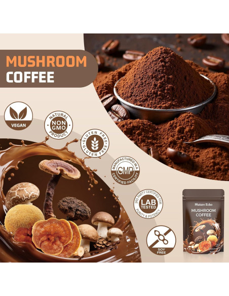 Café de Hongo Instantáneo Nature Echo 180g - 11 Hongos + Ashwagandha