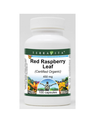 Cápsulas de Hoja de Frambuesa Roja Orgánica TerraVita 450 mg - 100 Unidades