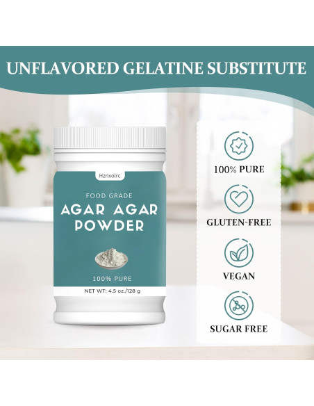 Polvo de Agar Agar 128g Hznxolrc - Gelificante Natural Vegano