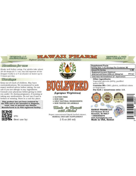 Extracto Líquido Sin Alcohol Bugleweed Hawaii Pharm 60 ml
