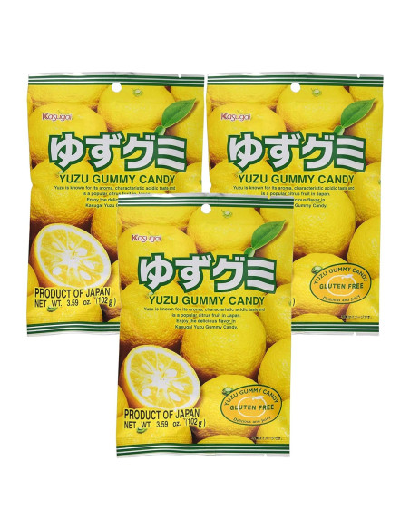 Caramelos Gummy de Yuzu Kasugai 102g - Sin Gluten - Paquete de 3