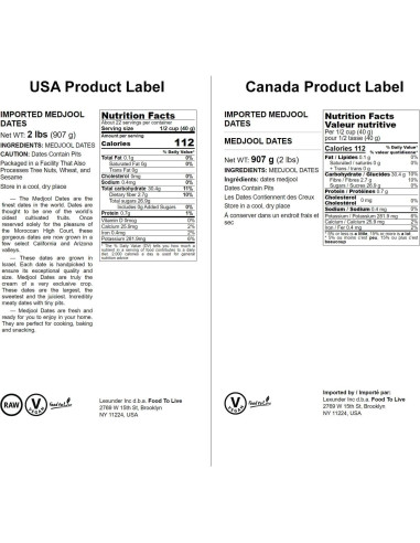 Dátiles Medjool 907g Food to Live - Crudos, Veganos, No GMO