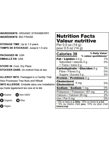 Polvo de Fresa Orgánico Food to Live 170g - Sin OGM, Liofilizado