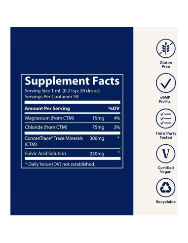Ácido Fulvico Iónico de Minerales Traza 250mg - Suplemento Líquido 59 Porciones