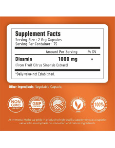 Suplemento de Diosmina Pura 1000mg Immortal Herbs 150 Cápsulas 2