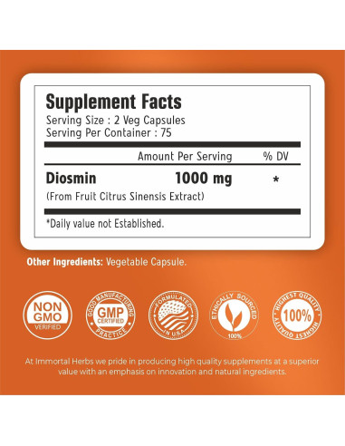 Suplemento de Diosmina Pura 1000mg Immortal Herbs 150 Cápsulas