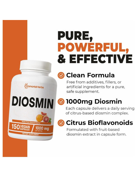 Suplemento de Diosmina Pura 1000mg Immortal Herbs 150 Cápsulas