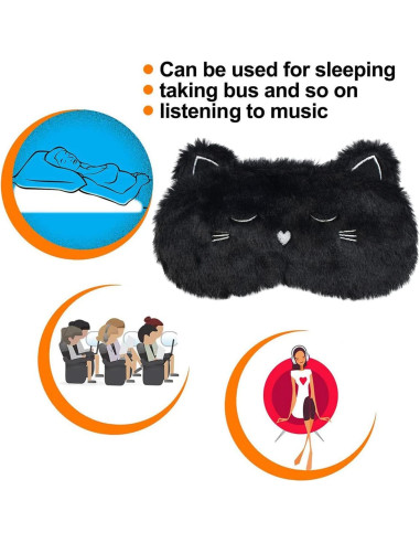 Máscara de Dormir Ulbemoll Gato Negro Suave 20x8 cm