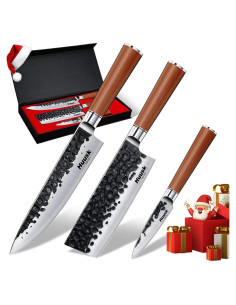 Juego de cuchillos de cocina japonés Huusk 3 piezas acero al carbono