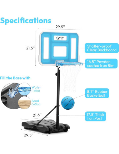 Aro de Baloncesto Acuático A11N SPORTS LED Ajustable 41.91 cm