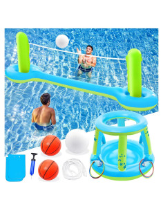 Juego de Juguetes de Piscina Jasonwell 3 en 1 - Voleibol, Baloncesto y Lanzamiento