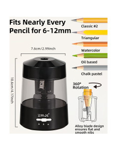 Afilador de Lápices Eléctrico ZMOL Negro 6-12mm Batería 2