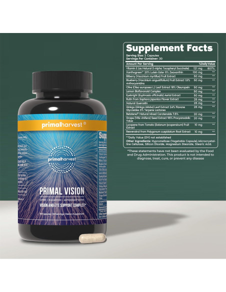 Cosecha Primal Suplemento Ocular con Luteína y Zinc 60 Cápsulas