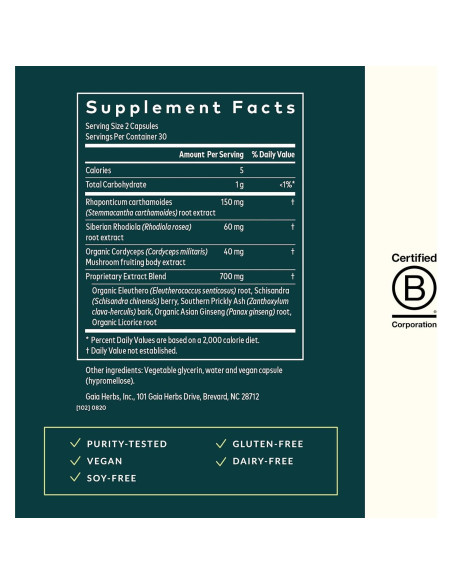 Cápsulas Vegetales Gaia Herbs Salud Adrenal 60 Unidades