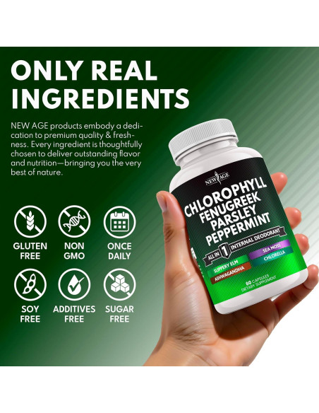 Cápsulas de Clorofila NEW AGE - Suplemento Desodorante Interno 60 Unidades