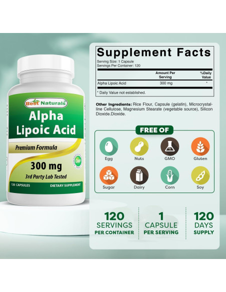 Ácido Lipoico 300 mg Mejores Naturales 120 Cápsulas