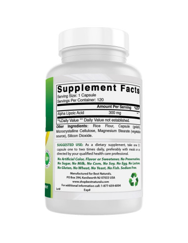 Ácido Lipoico 300 mg Mejores Naturales 120 Cápsulas