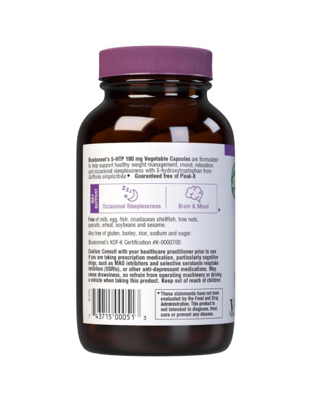 Cápsulas Vegetales 5-HTP 100mg Bluebonnet, 60 Porciones