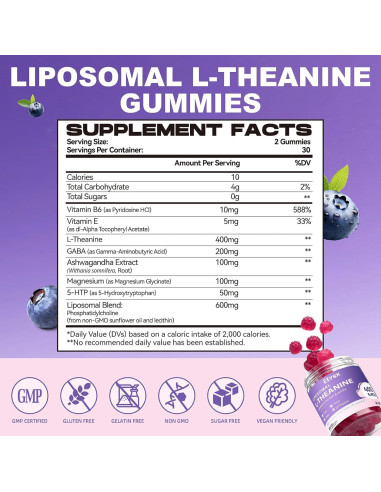 Gomitas Liposomales L-Teanina Elysx 400mg Sabor Arándano 60 Unid