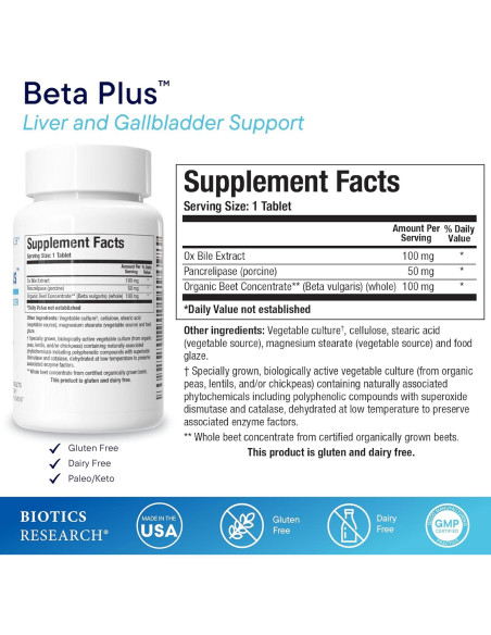 Suplemento Digestivo Biotics Research Beta-Plus 90 Tabs