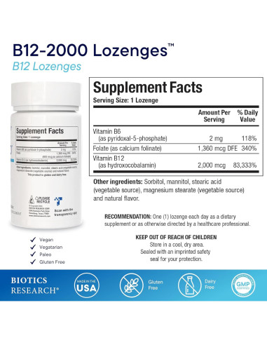 Biotics Research B12-2000 y Biomega-1000 Omega-3 60 Pastillas